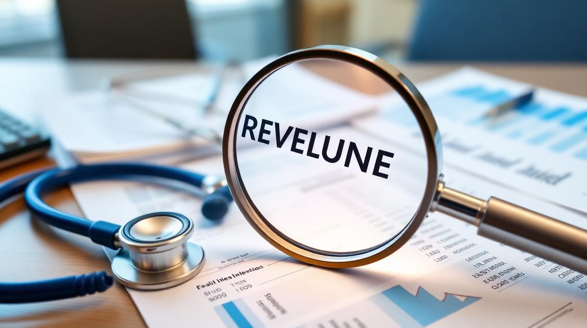 Healthcare revenue leakage analysis with magnifying glass on financial documents